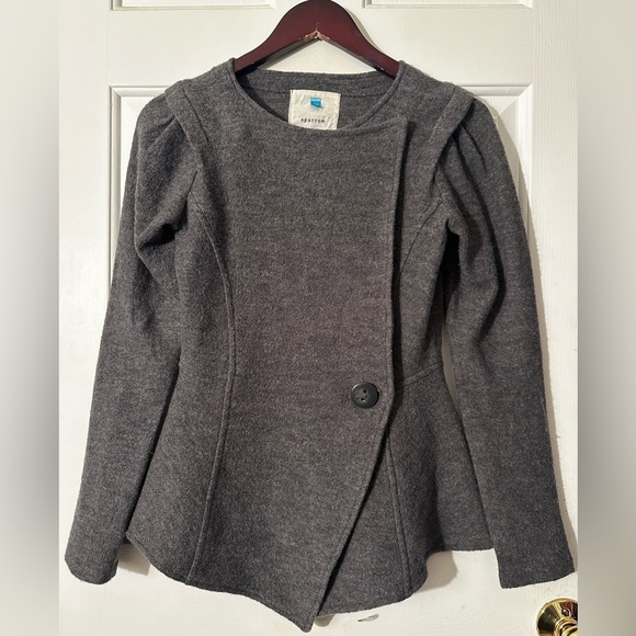 SPARROW Anthropologie Gray 100% Merino Wool XS Double Breasted Fit Flare Sweater - Picture 1 of 16